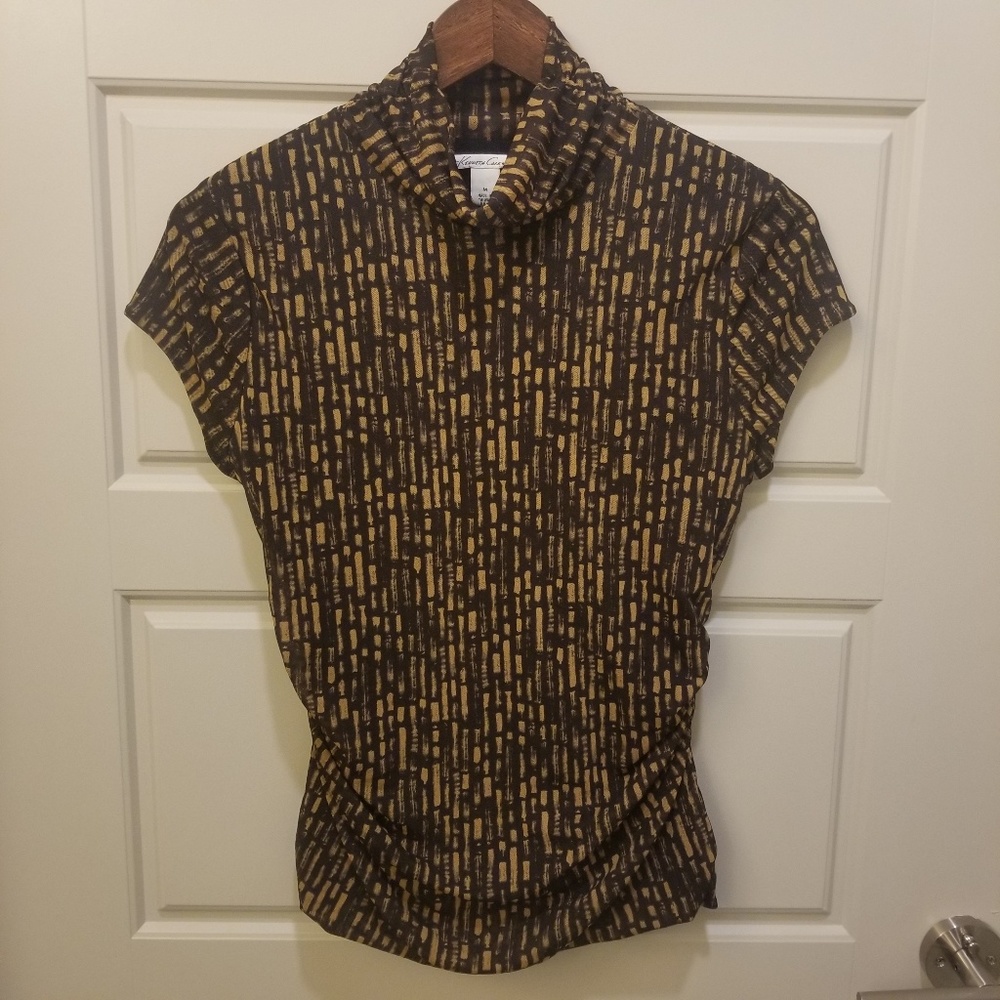 Kenneth Cole Fitted Turtle Neck Black Tan Print M